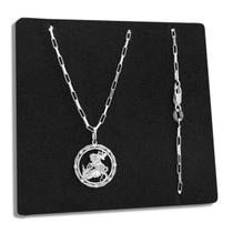 Corrente e Pingente Medalha São Jorge de Prata 925 Legítima Maciça Italiana Original Colar Tijolinho 60cm e 70cm