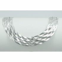 Corrente E Pulseira Feminina Trançada 10 Fios Em Prata 925