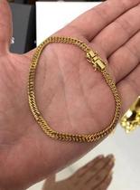 Corrente E Pulseira Lacraia 5Mm Fecho Duplo Banhados A Ouro