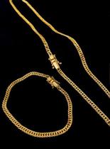 Corrente e pulseira lacraia 5mm fecho duplo banhados a ouro