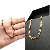 Corrente E Pulseira Masculina Dourada Inox Kit Antialérgico cordão colar