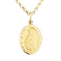 Corrente Elo Português 45cm com Medalha Nossa Senhora Aparecida Feminino 3.5 grama em Ouro 18k