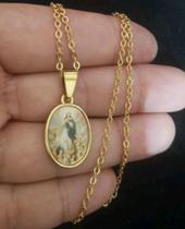 Corrente em Aço Inox com Pingente Medalha Nossa Senhora da Conceição