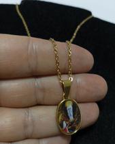 Corrente em Aço Inox com Pingente Medalha Nossa Senhora de Lourdes