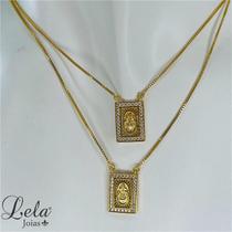 Corrente escapulário cravejado folheado a ouro