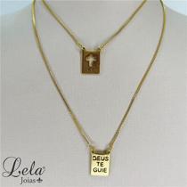 Corrente escapulário "fé" e "deus te guie" folheado a ouro Corrente escapulário "fé" e "deus te guie" folheado a ouro