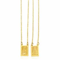 Corrente Escapulário Jesus E Nossa Senhora Masculino Dourado - 70 cm Em Aço Inox