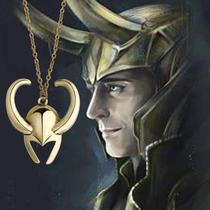 Corrente Estilo Nerd Colar Loki Marvel Capacete Chifres Vingadores Thor Pingente Metal Premium