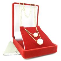 Corrente Feminina 40/45cm 1mm 2 Perolas Folheado Ouro CR619