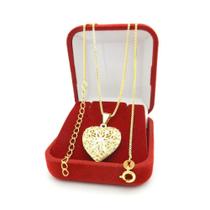 Corrente Feminina 40/45cm 1mm Coração Relicário Folheado Ouro 18k CR318