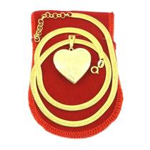 Corrente Feminina 40/45cm 3mm Coração Relicário Folheado Ouro 18k CR560