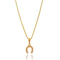 Corrente Feminina 45 cm Pingente Ferradura Símbolo da Sorte Banhado a Ouro 18k
