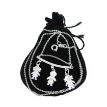 Corrente Feminina 50cm 0.8mm 2 Meninas 1 Menino Folheada Prata CR829