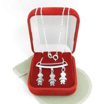 Corrente Feminina 50cm 0.8mm 3 Meninos Banhado Prata CR827