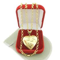 Corrente Feminina 50cm 4mm Coração Relicário Folheado Ouro 18K CR538 Corrente Feminina 50cm 4mm Coração Relicário Folheado Ouro 18K CR538