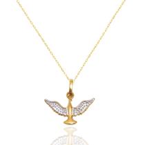 Corrente Feminina Americana + Pingente Divino Espírito Santo Ouro 18k 40 cm