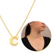 Corrente Feminina Banhada Pingente Liso Letra C Inicial Nome