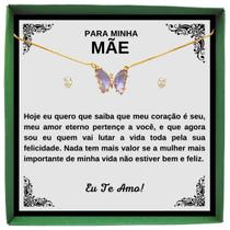 Corrente Feminina Borboleta Ouro Presente Aniversário Mãe Dedicatória