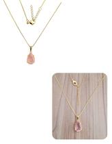 Corrente Feminina Gota de Cristal Rosa Bebê Banhado Ouro Corrente Feminina Gota de Cristal Rosa Bebê Banhado Ouro