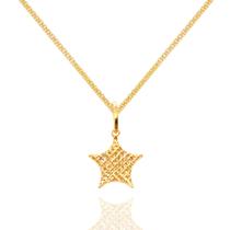 Corrente Feminina Maciça + Pingente Estrela Em Ouro 18K 50 cm