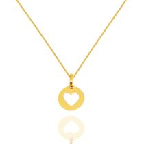Corrente Feminina Maciça Veneziana + Pingente Coração Vazado Ouro 18k 50 cm