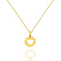 Corrente Feminina Maciça Veneziana + Pingente Coração Vazado Ouro 18k