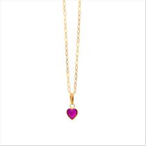 Corrente Feminina Ouro 18 K 750 60cm Pingente Coração rosa escuro Corrente Feminina Ouro 18 K 750 60cm Pingente Coração rosa escuro