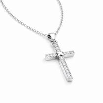 Corrente Feminina Prata 51cm Cruz Pedras Cravejada Luxo Elegante Colar Corrente Feminina Prata 51cm Cruz Pedras Cravejada Luxo Elegante Colar