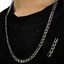 Corrente Figaro Prateada Aço Inox 60cm Colar Masculino Unissex Brilho Intenso Resistente Água Uso Diario Nao Escurece Alta Durabilidade Estilo Moderno