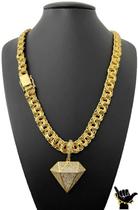 Corrente Friso 12mm + Pingente Diamante- Banhado a Ouro 18k