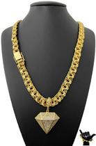 Corrente Friso 12mm + Pingente Diamante- Banhado a Ouro 18k