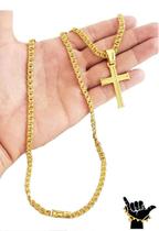Corrente Friso 5Mm + Pingente Cruz - Banhado A Ouro 18K
