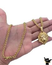 Corrente Friso 5mm + Pingente Leão - Banhado a Ouro 18k