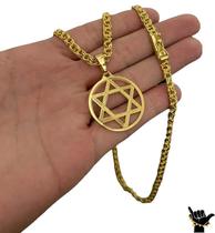 Corrente Friso 6Mm + Pingente Estrela Davi - Banhado A Ouro Corrente Friso 6Mm + Pingente Estrela Davi - Banhado A Ouro