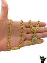 Corrente Friso 8Mm + Pingente Dinheiro - Banhado A Ouro 18K