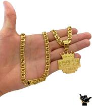Corrente Friso 8Mm + Pingente Favela Venceu - Banhado A Ouro