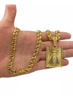 Corrente Friso 8Mm + Pingente Nossa Sra - Banhado A Ouro 18K