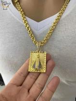 Corrente Friso 8mm + Pingente NossaSra - Banhado a Ouro 18k Corrente Friso 8mm + Pingente NossaSra - Banhado a Ouro 18k