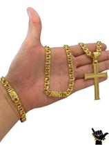 Corrente Friso 8Mm + Pulseira + Pingente - Banhado A Ouro Corrente Friso 8Mm + Pulseira + Pingente - Banhado A Ouro