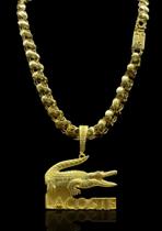 Corrente Friso S 12mm Moeda antiga+ pingente Crocodilo