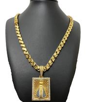 Corrente Friso S 12mm Pingente Nossa Sra Banhado a ouro 18k