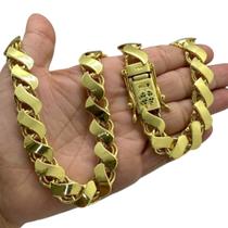 Corrente Friso S 13mm Fecho Trevo Cravejado Ouro 18k