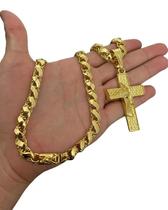 Corrente Friso S 8Mm + Pingente Cruz - Banhado A Ouro 18K
