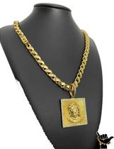 Corrente Friso S 8mm + Pingente Rosto Cristo Banhado a Ouro Corrente Friso S 8mm + Pingente Rosto Cristo Banhado a Ouro