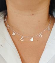 Corrente Gargantilha Colar Feminino Choker Coração Prata 925 Corrente Gargantilha Colar Feminino Choker Coração Prata 925