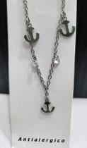 Corrente Gargantilha Em Aço Inox Âncora e Zircônia
