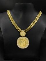 Corrente Gourmet 13mm Moeda antiga + Pingente Fé