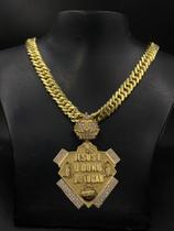 Corrente Gourmet 13mm Moeda antiga + pingente Jesus é o dono do lugar