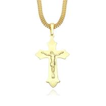 Corrente Grossa Grumet Cordão Fecho Gaveta e Pingente Crucifixo Jesus Banhado a Ouro 24k Corrente Grossa Grumet Cordão Fecho Gaveta e Pingente Crucifixo Jesus Banhado a Ouro 24k