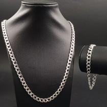 Corrente Grossa Prata 925 Masculina Escama de Peixe Maciça Legítima Grumet e Pulseira Prata de Lei Pura Original Italiana